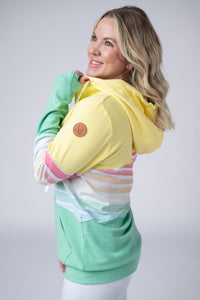 Colorblock Fullzip in Yellow, Rainbow Stripes, and Lime