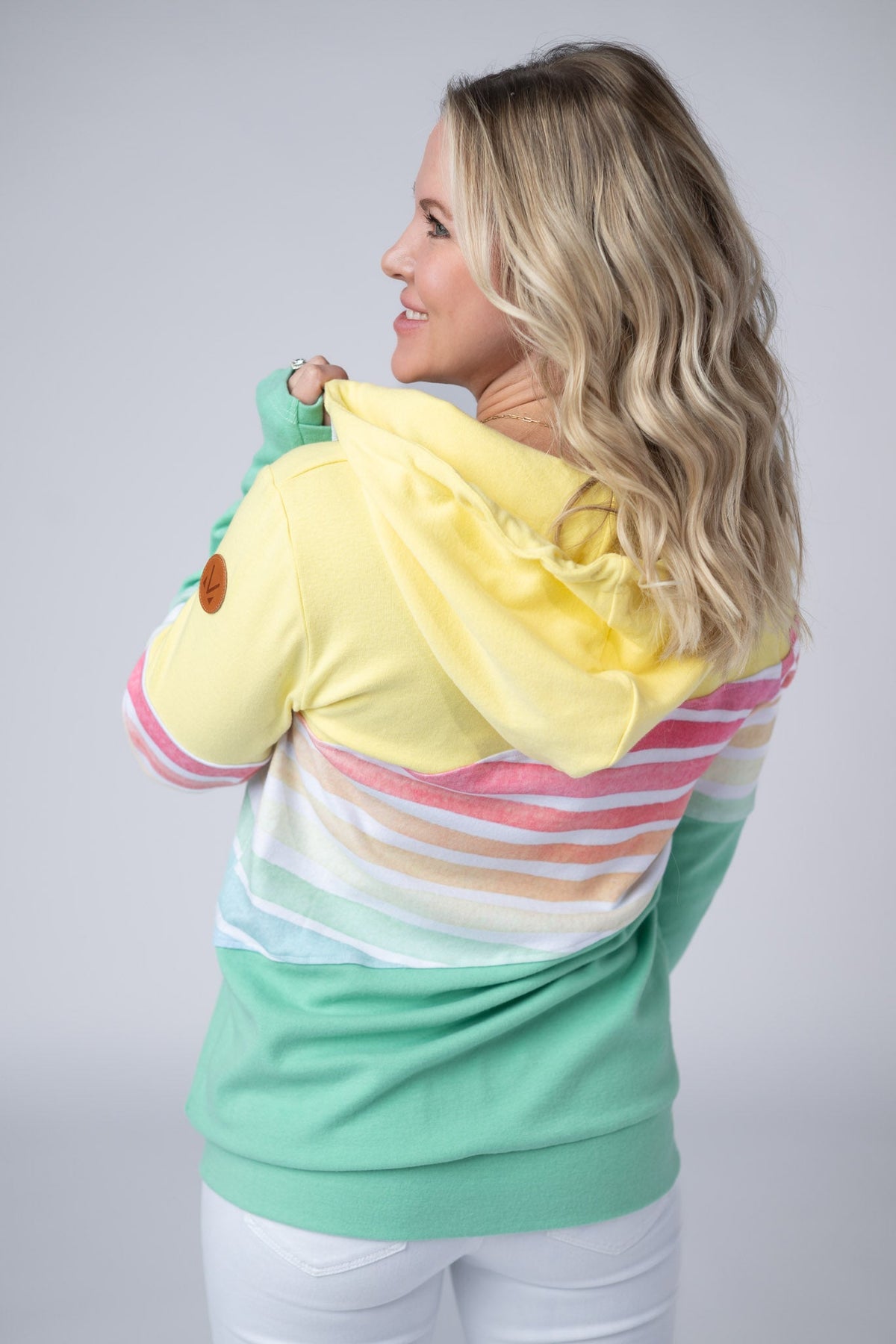 Colorblock Fullzip in Yellow, Rainbow Stripes, and Lime
