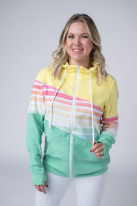 Colorblock Fullzip in Yellow, Rainbow Stripes, and Lime