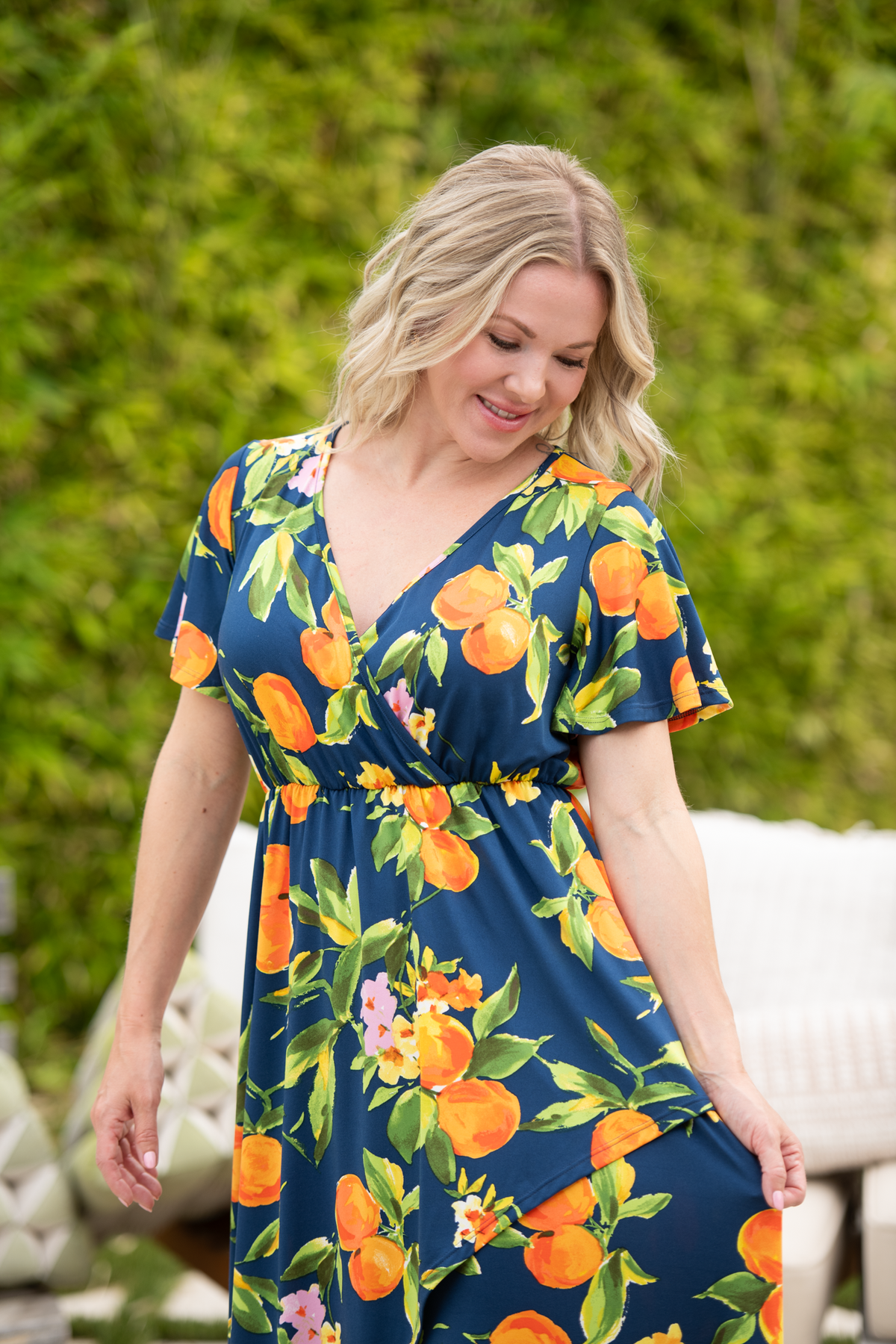 Harley High-Low Dress in Navy Citrus