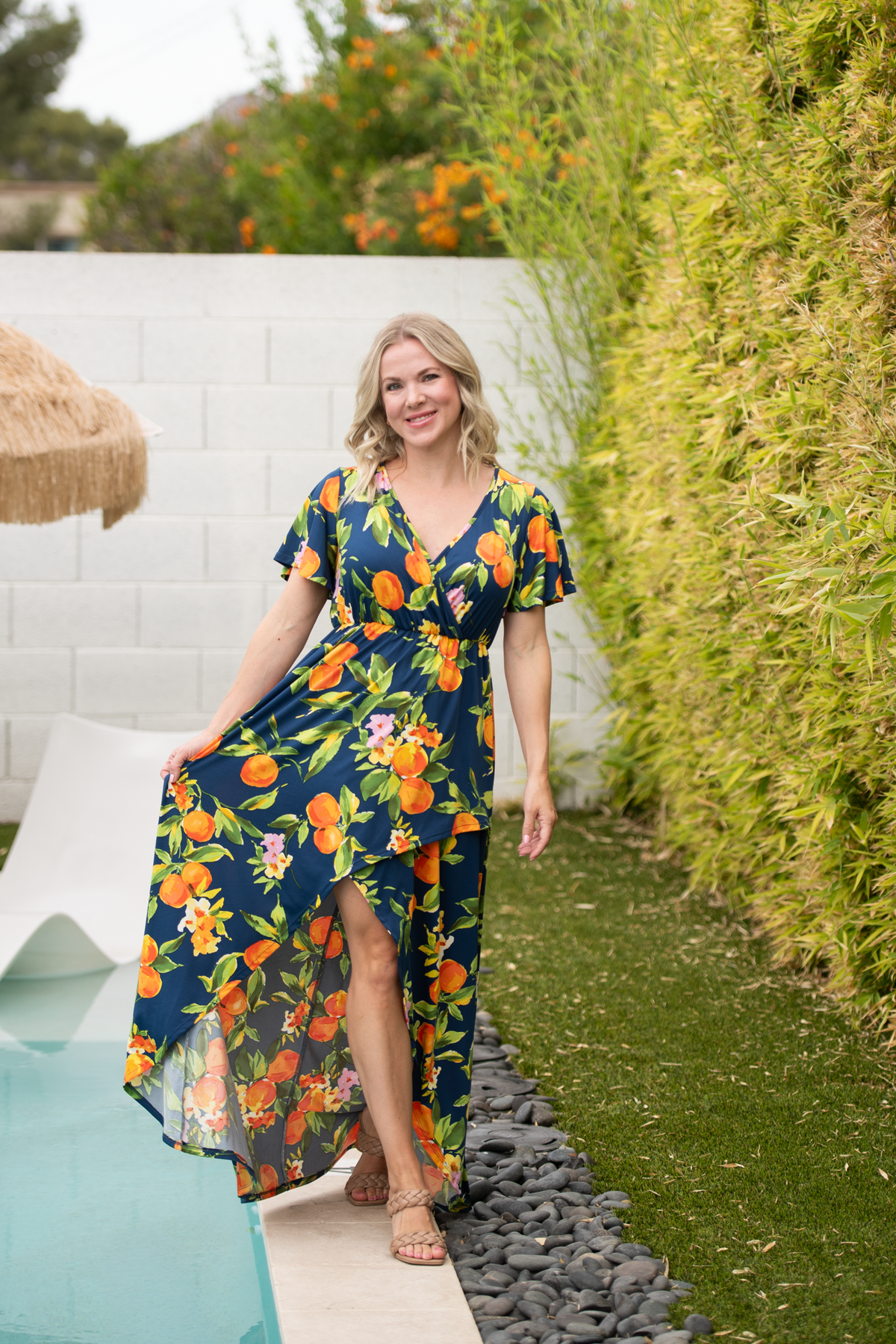 Harley High-Low Dress in Navy Citrus