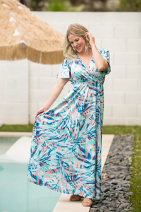 Millie Maxi Dress in Abstract Aqua Breeze