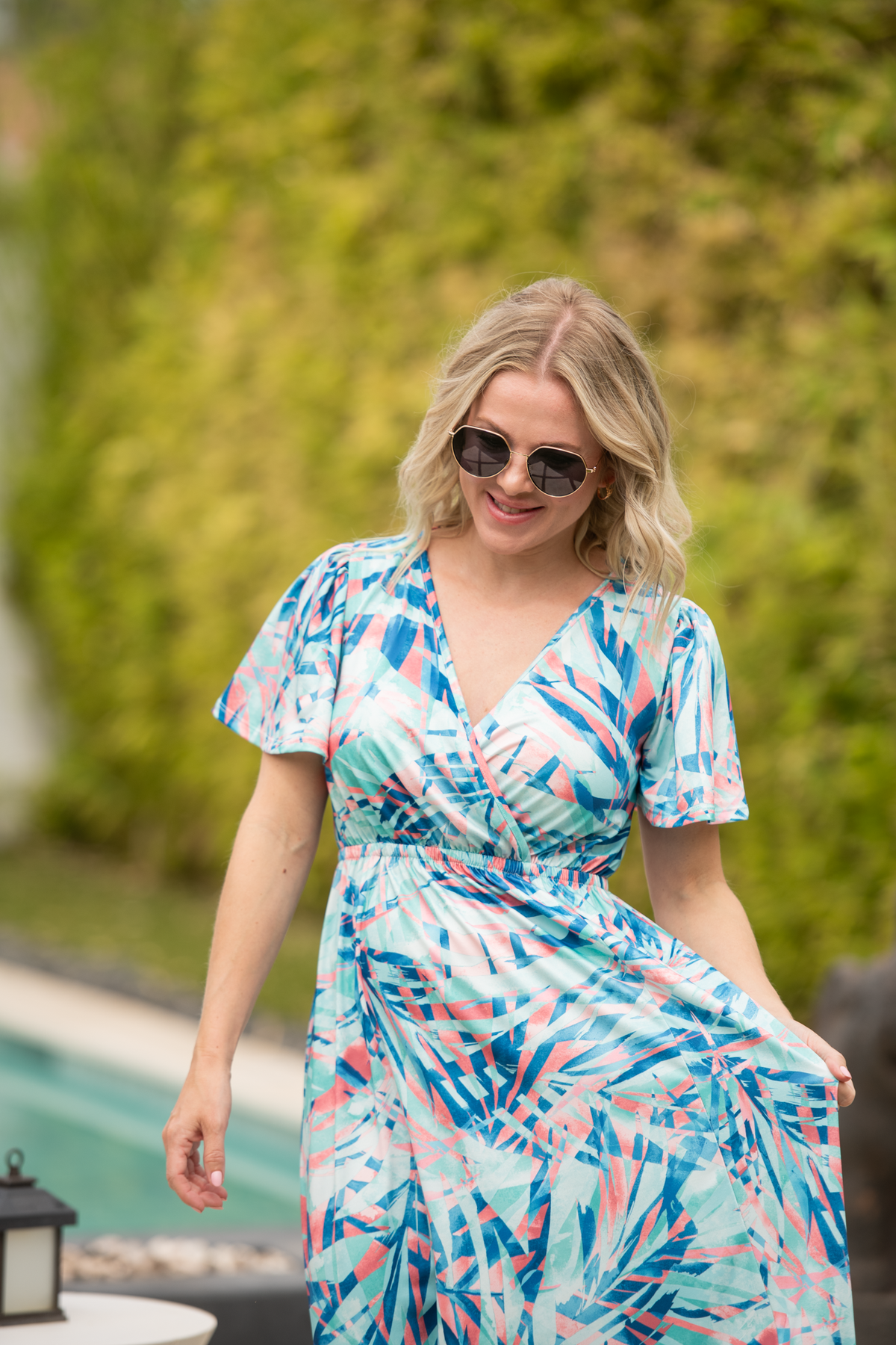 Millie Maxi Dress in Abstract Aqua Breeze