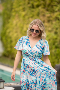 Millie Maxi Dress in Abstract Aqua Breeze