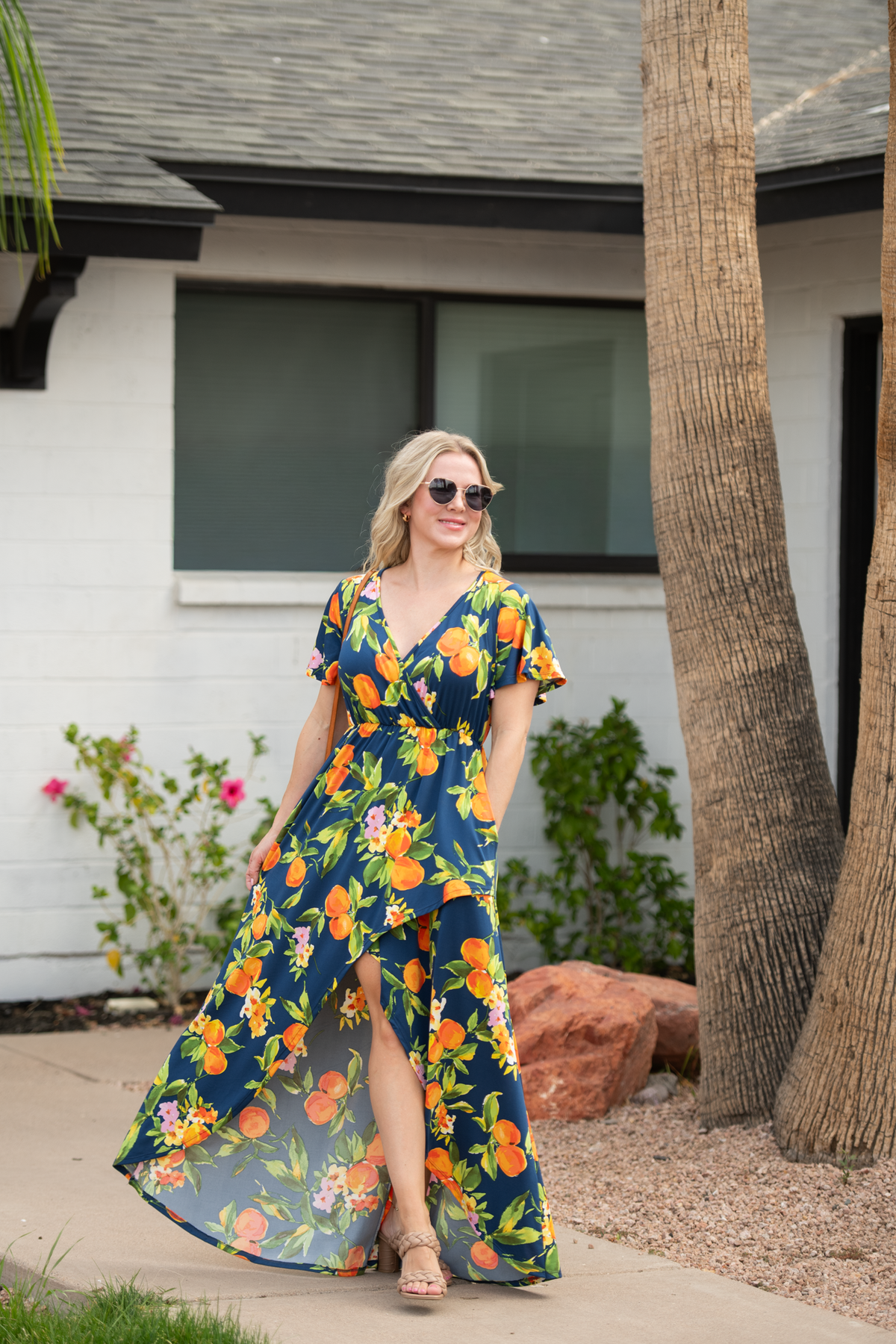 Harley High-Low Dress in Navy Citrus
