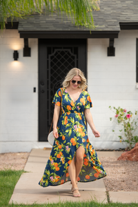 Harley High-Low Dress in Navy Citrus