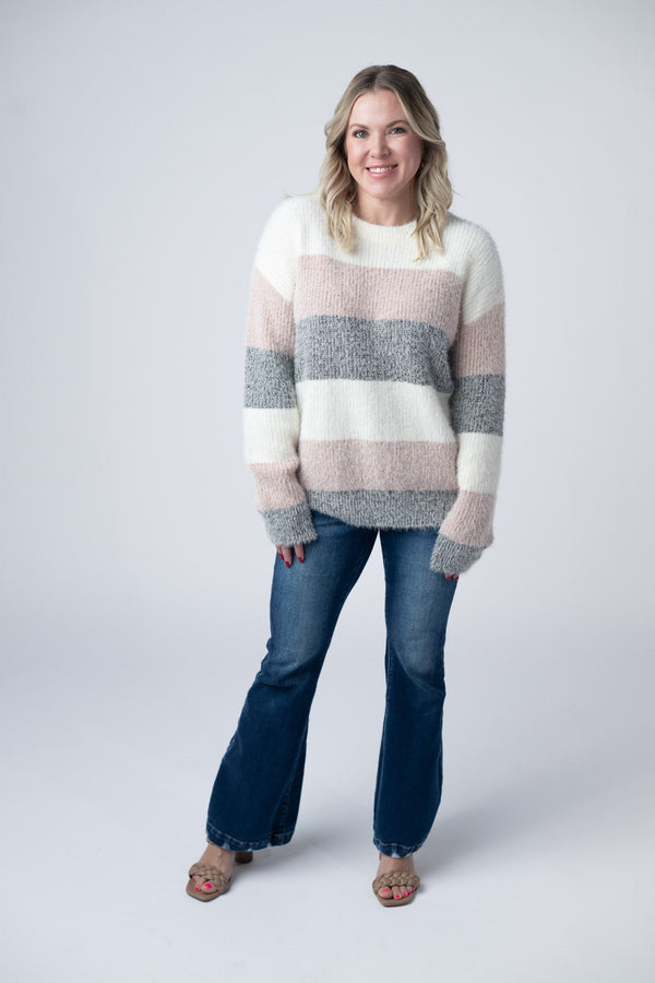 Cozy Block Sweater in Pink and Grey