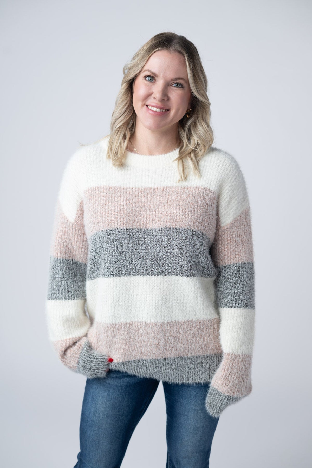 Cozy Block Sweater in Pink and Grey
