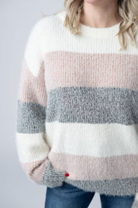 Cozy Block Sweater in Pink and Grey