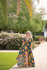 Harley High-Low Dress in Navy Citrus