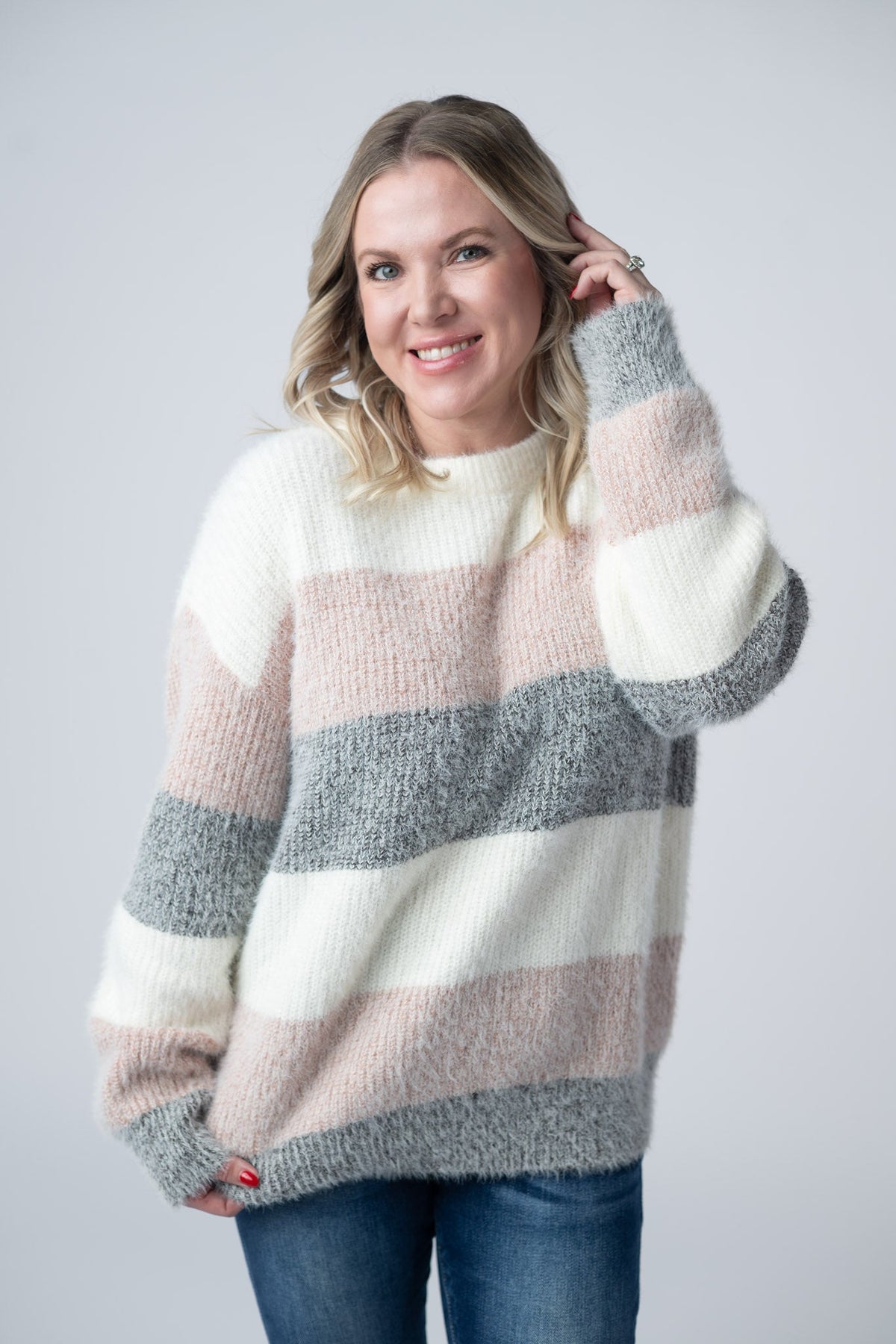 Cozy Block Sweater in Pink and Grey