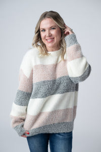 Cozy Block Sweater in Pink and Grey