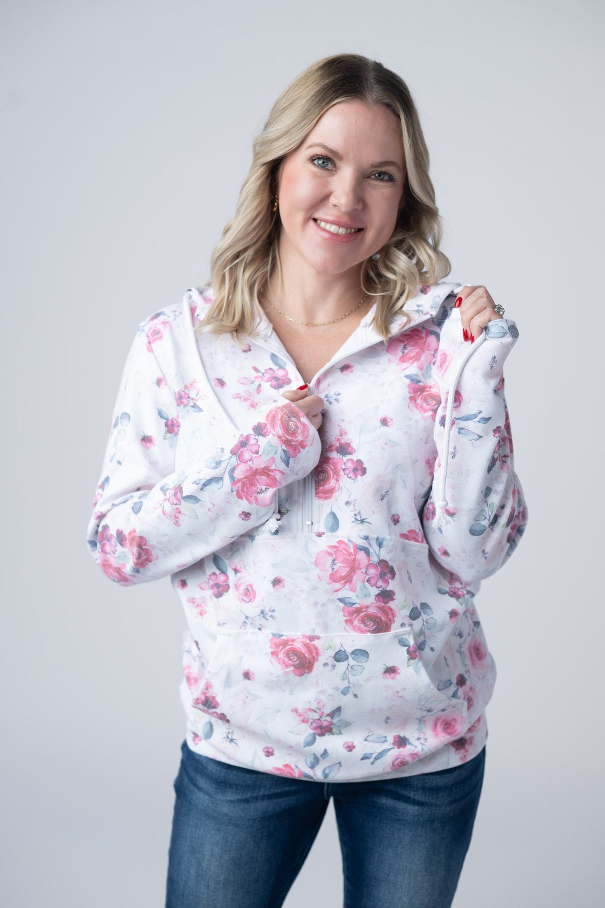 HalfZip Hoodie in Pink Bloom