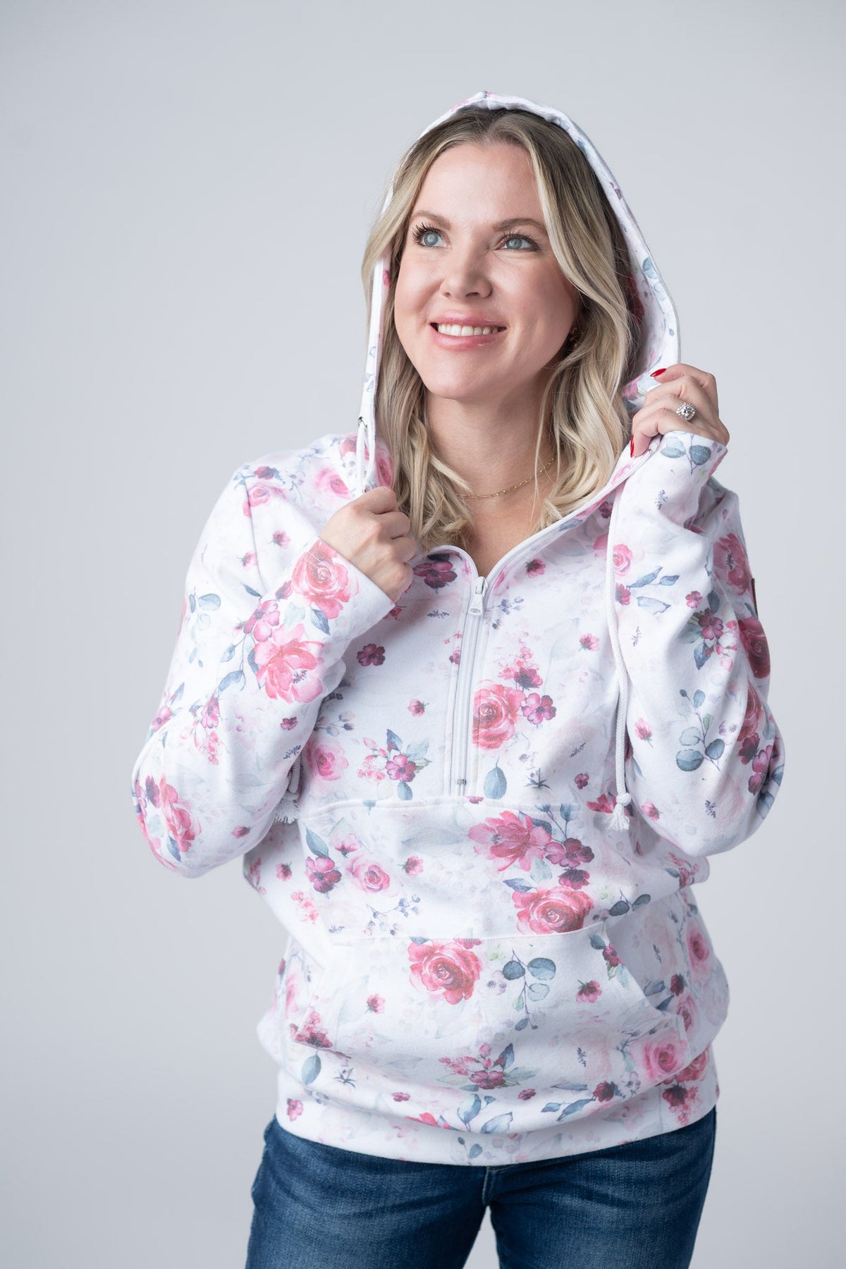 HalfZip Hoodie in Pink Bloom