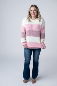 Cozy Block Sweater in VDay Stripes