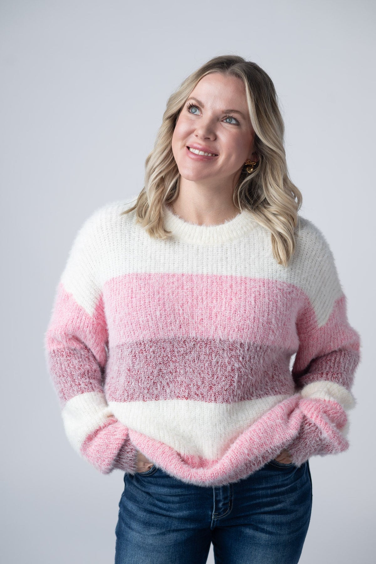 Cozy Block Sweater in VDay Stripes