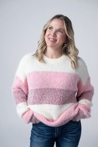Cozy Block Sweater in VDay Stripes