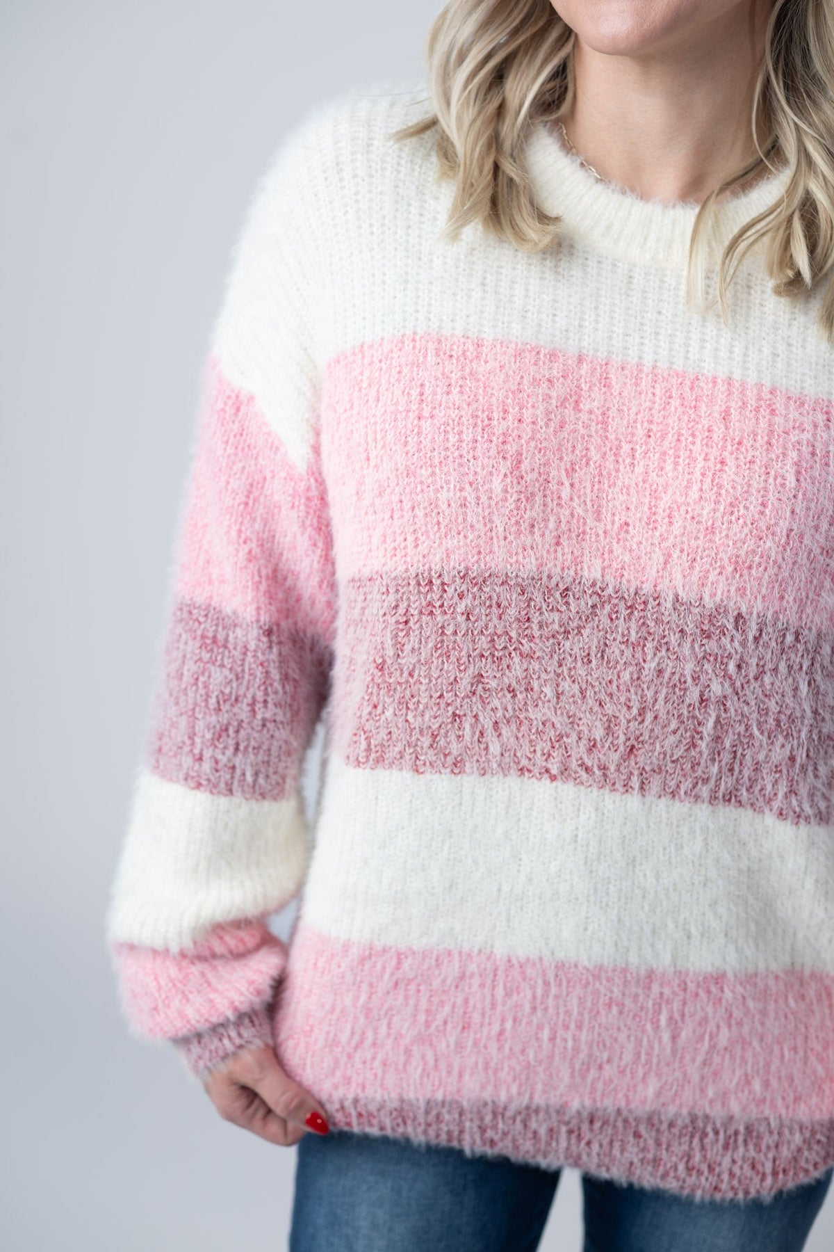 Cozy Block Sweater in VDay Stripes