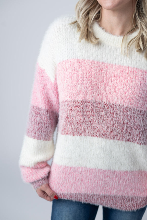 Cozy Block Sweater in VDay Stripes
