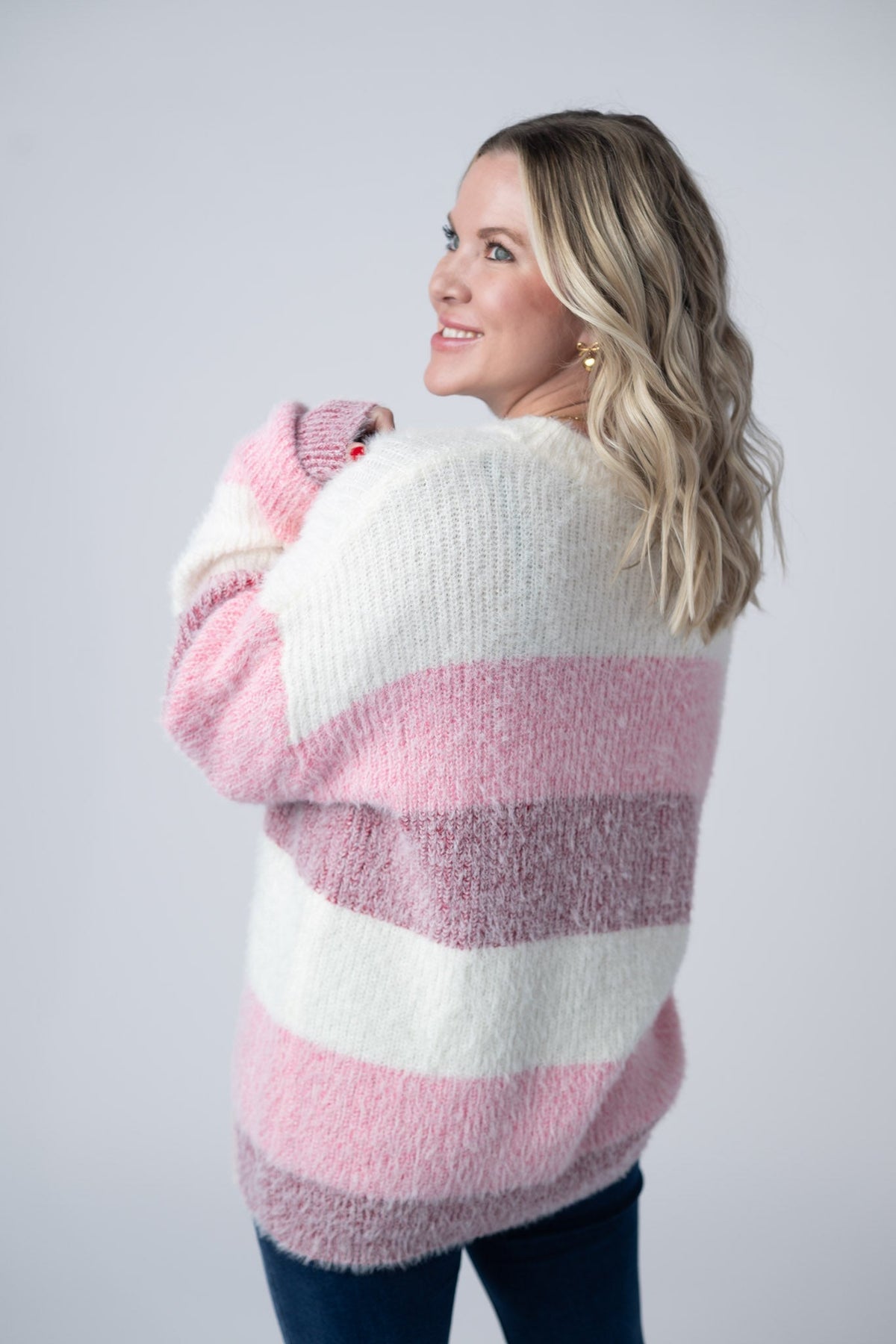 Cozy Block Sweater in VDay Stripes