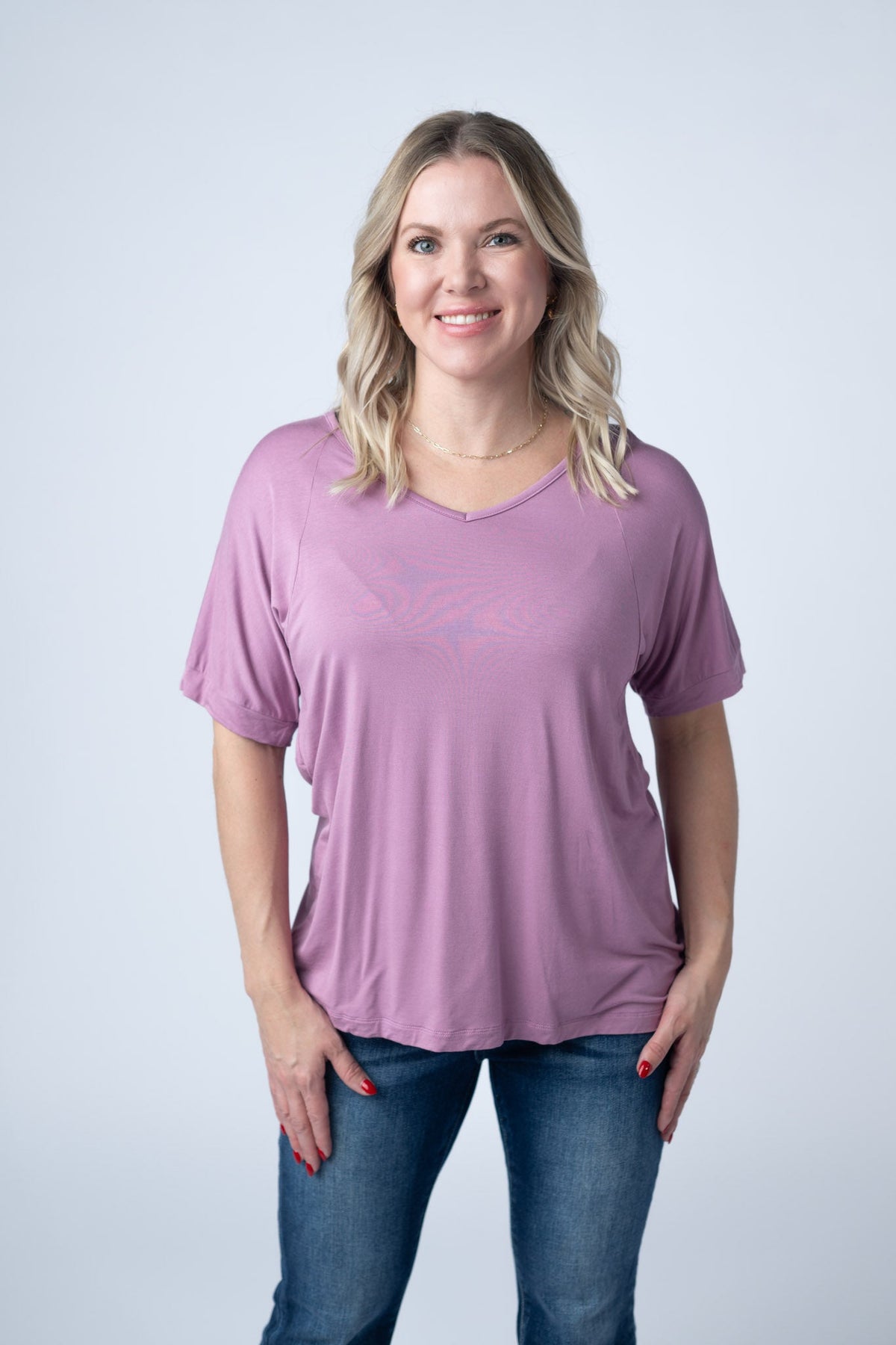 Bamboo V Neck Tee in Pink