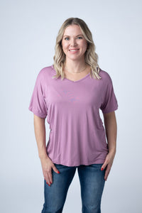 Bamboo V Neck Tee in Pink