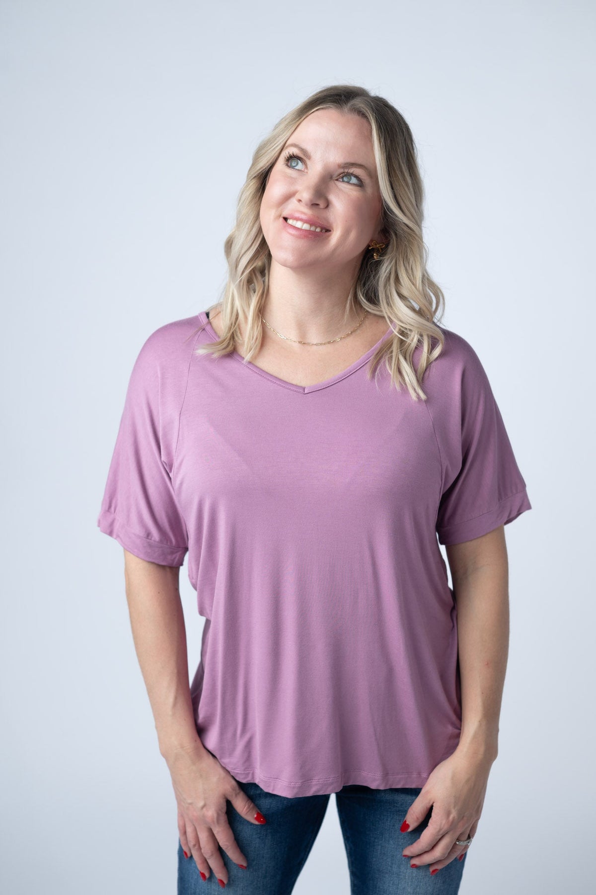 Bamboo V Neck Tee in Pink