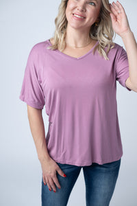 Bamboo V Neck Tee in Pink