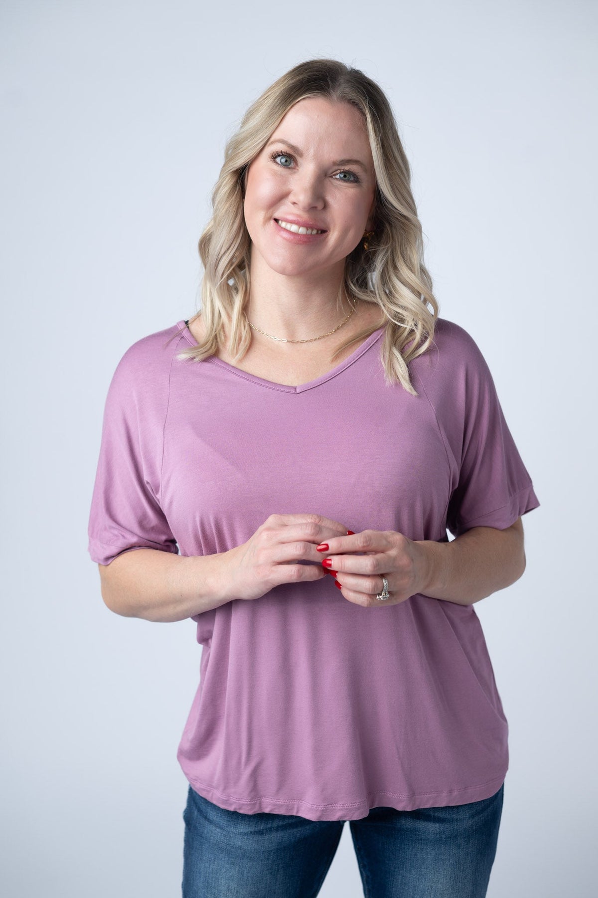Bamboo V Neck Tee in Pink