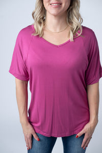 Bamboo V Neck Tee in Magenta