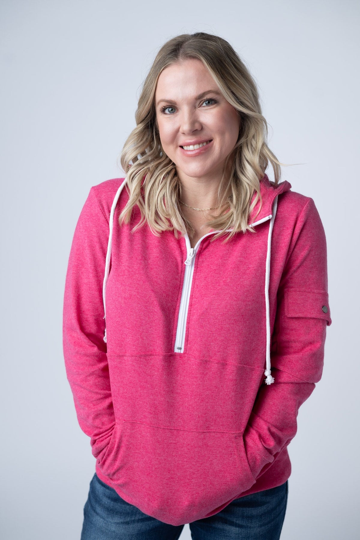 Pixie Pocket Halfzip Hoodie in Hot Pink