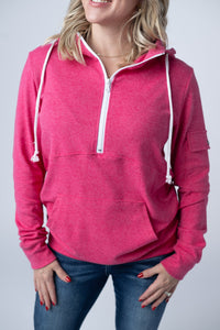 Pixie Pocket Halfzip Hoodie in Hot Pink