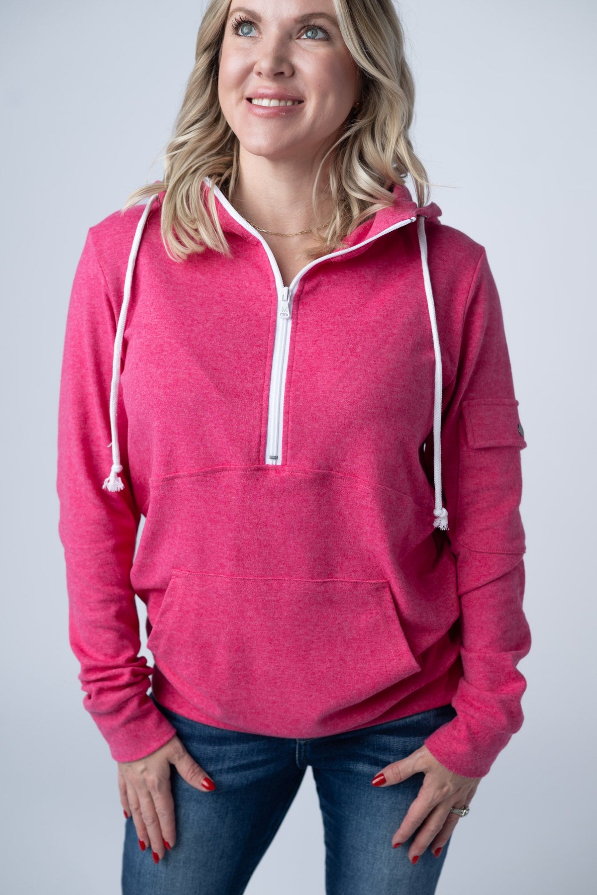 Pixie Pocket Halfzip Hoodie in Hot Pink