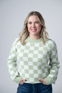 Checkered Sweater in Sage and White