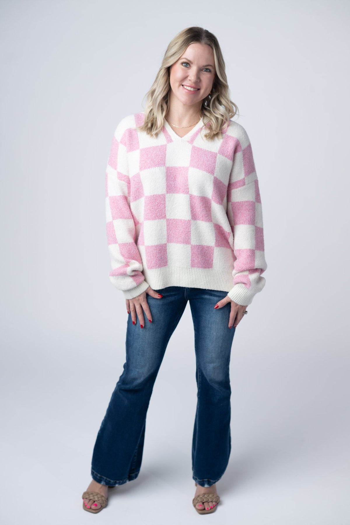 Checkered Hoodie in Pink and White