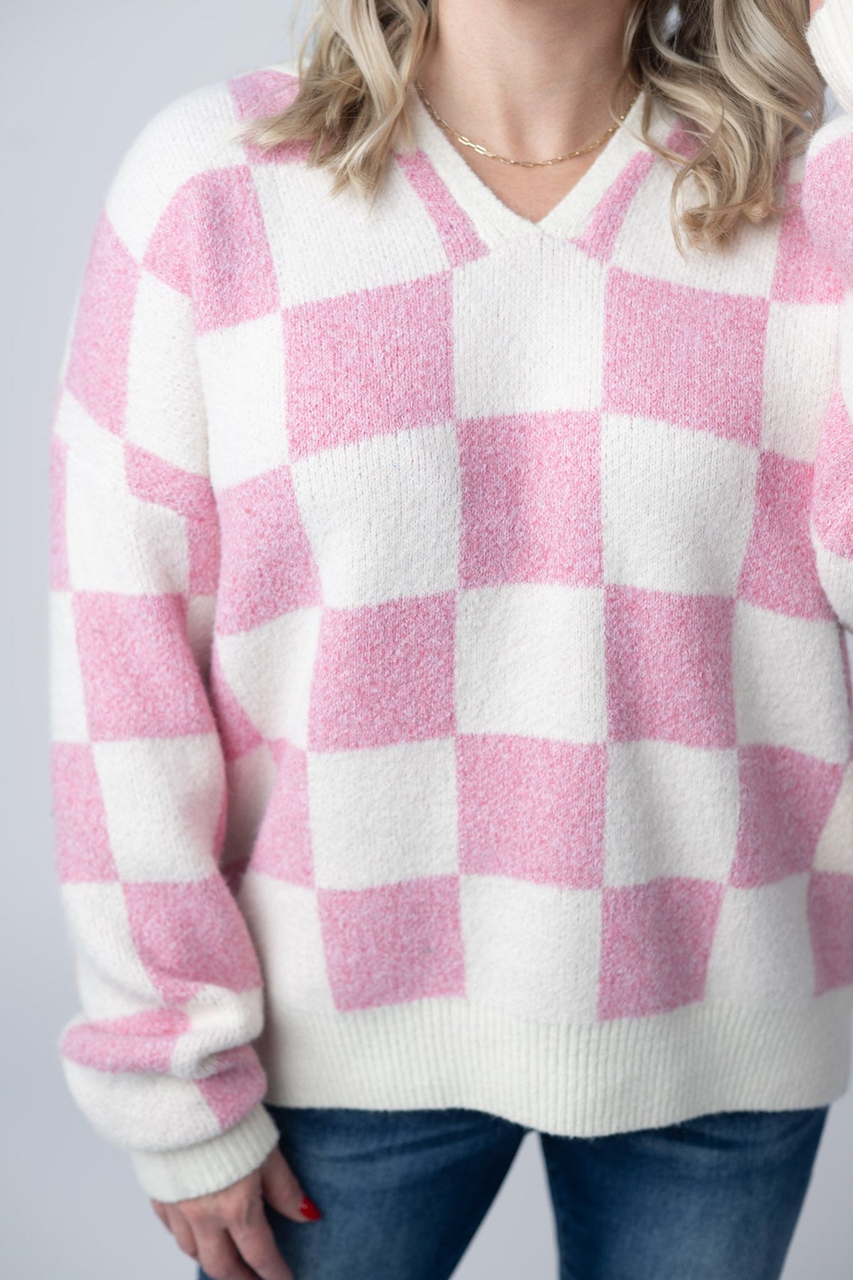 Checkered Hoodie in Pink and White