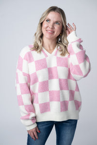 Checkered Hoodie in Pink and White