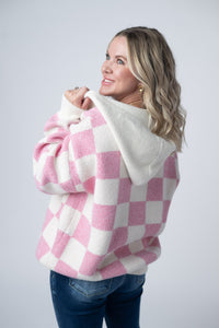 Checkered Hoodie in Pink and White