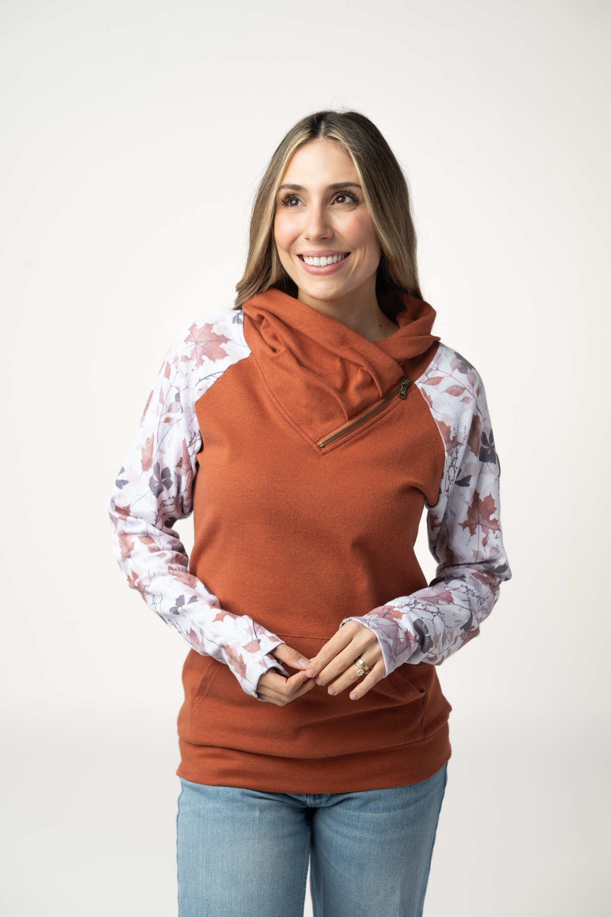 Classic Zoey ZipCowl Sweatshirt in Maple and Fall Foliage