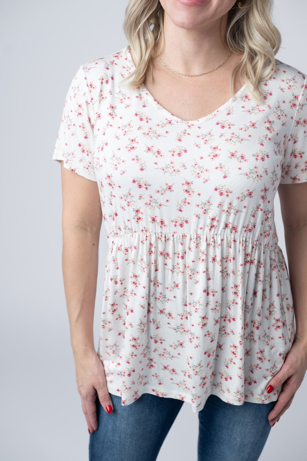 Sarah Ruffle Short Sleeve in Micro Pink Floral