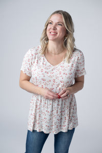 Sarah Ruffle Short Sleeve in Micro Pink Floral