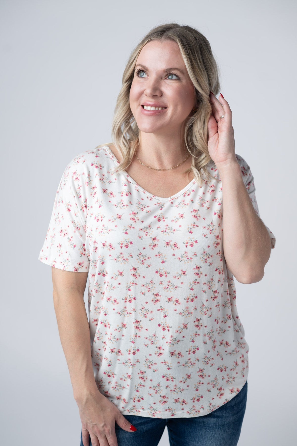 Chloe Cozy Tee in Micro Pink Floral