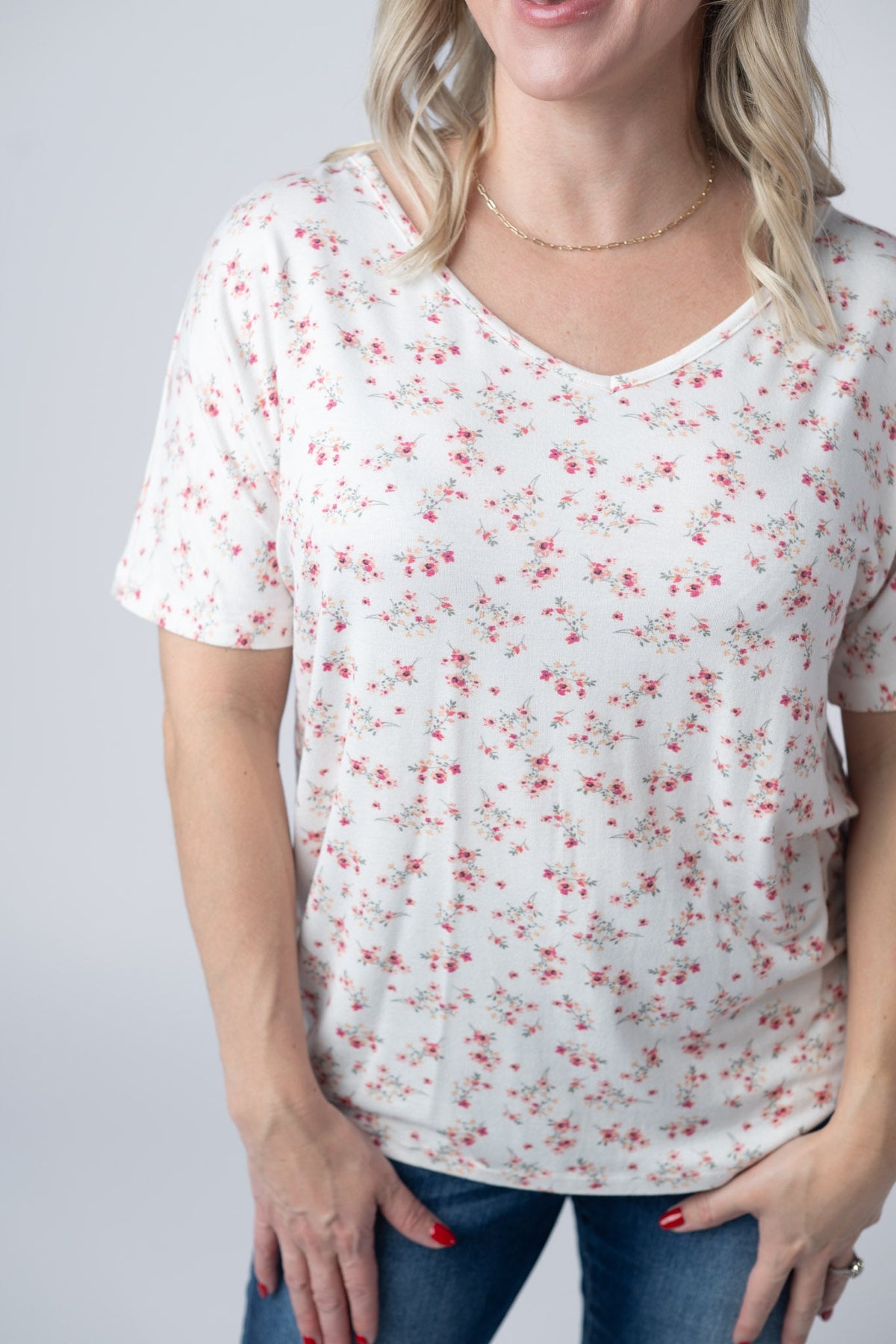 Chloe Cozy Tee in Micro Pink Floral