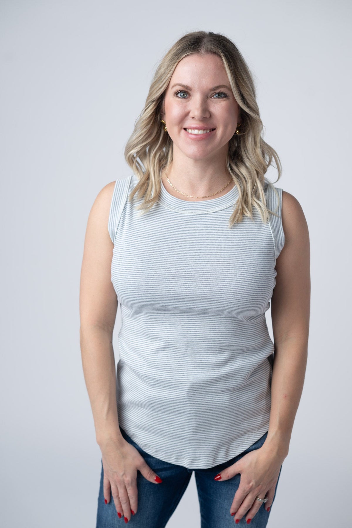 Morgan Micro Striped Tank in Grey