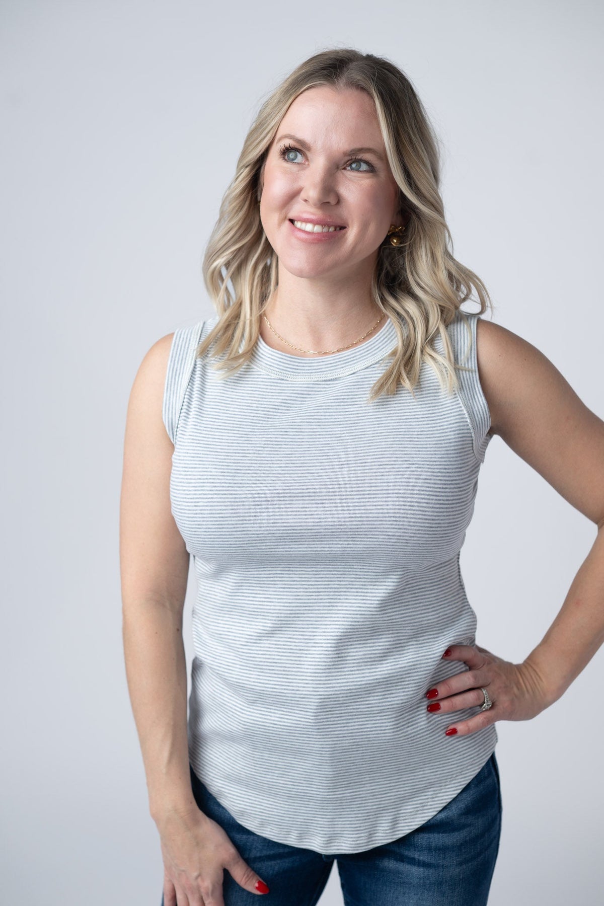 Morgan Micro Striped Tank in Grey