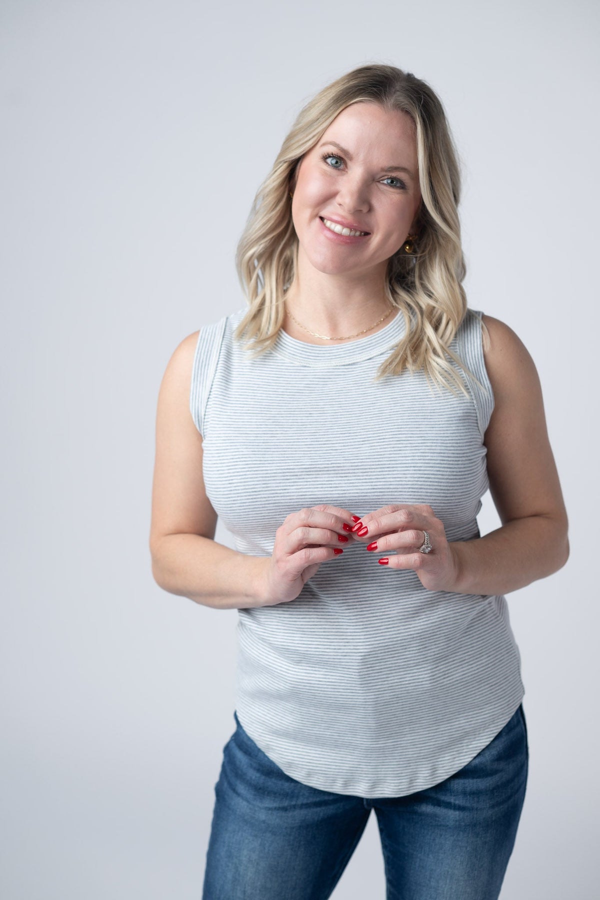 Morgan Micro Striped Tank in Grey