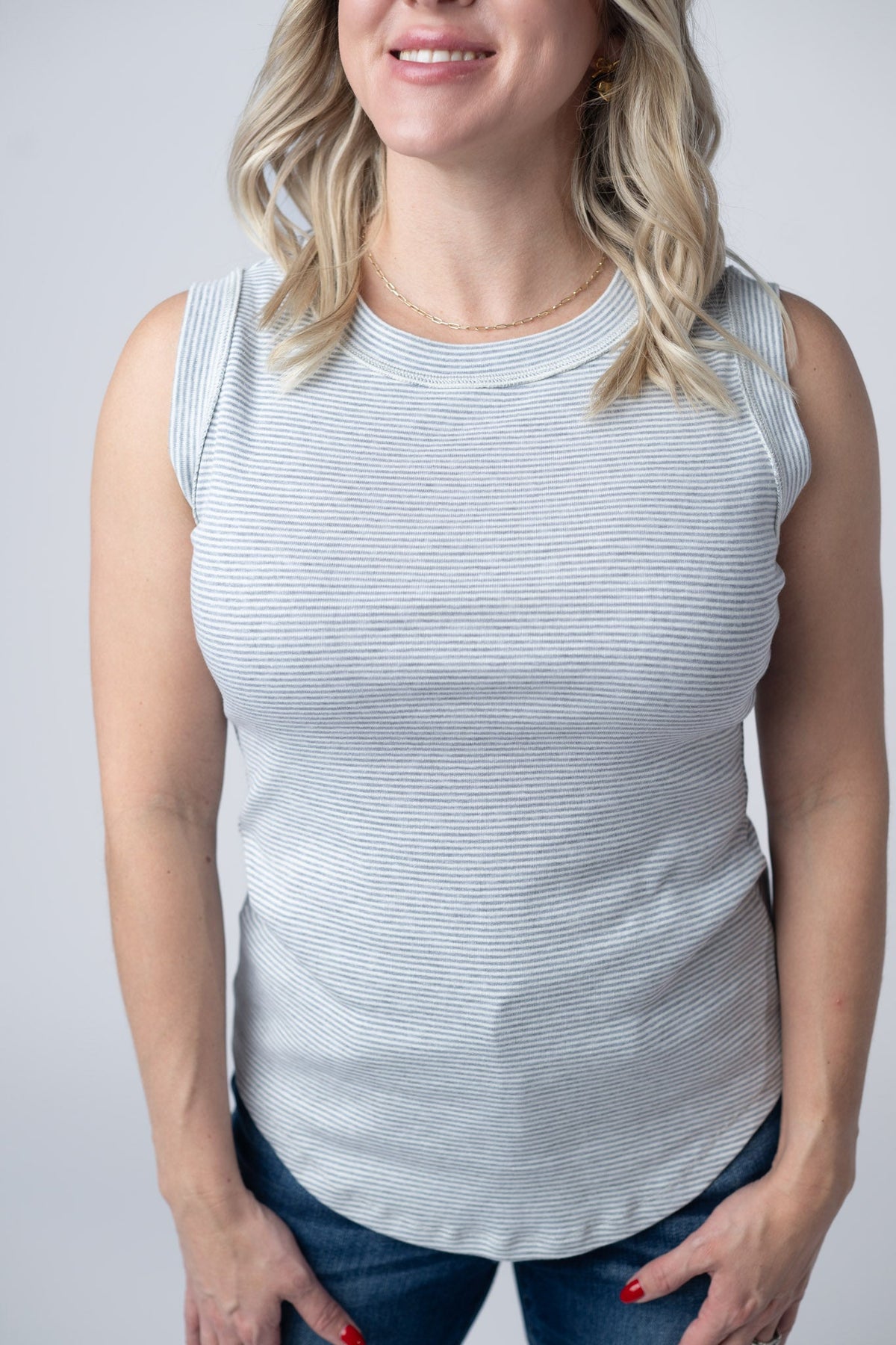 Morgan Micro Striped Tank in Grey