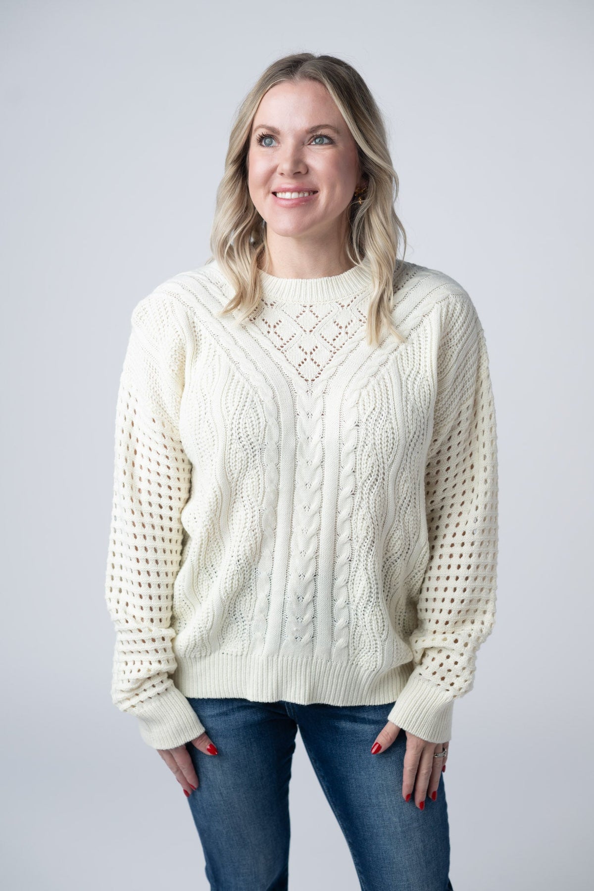 Jasmine Open Knit Sweater in Ivory