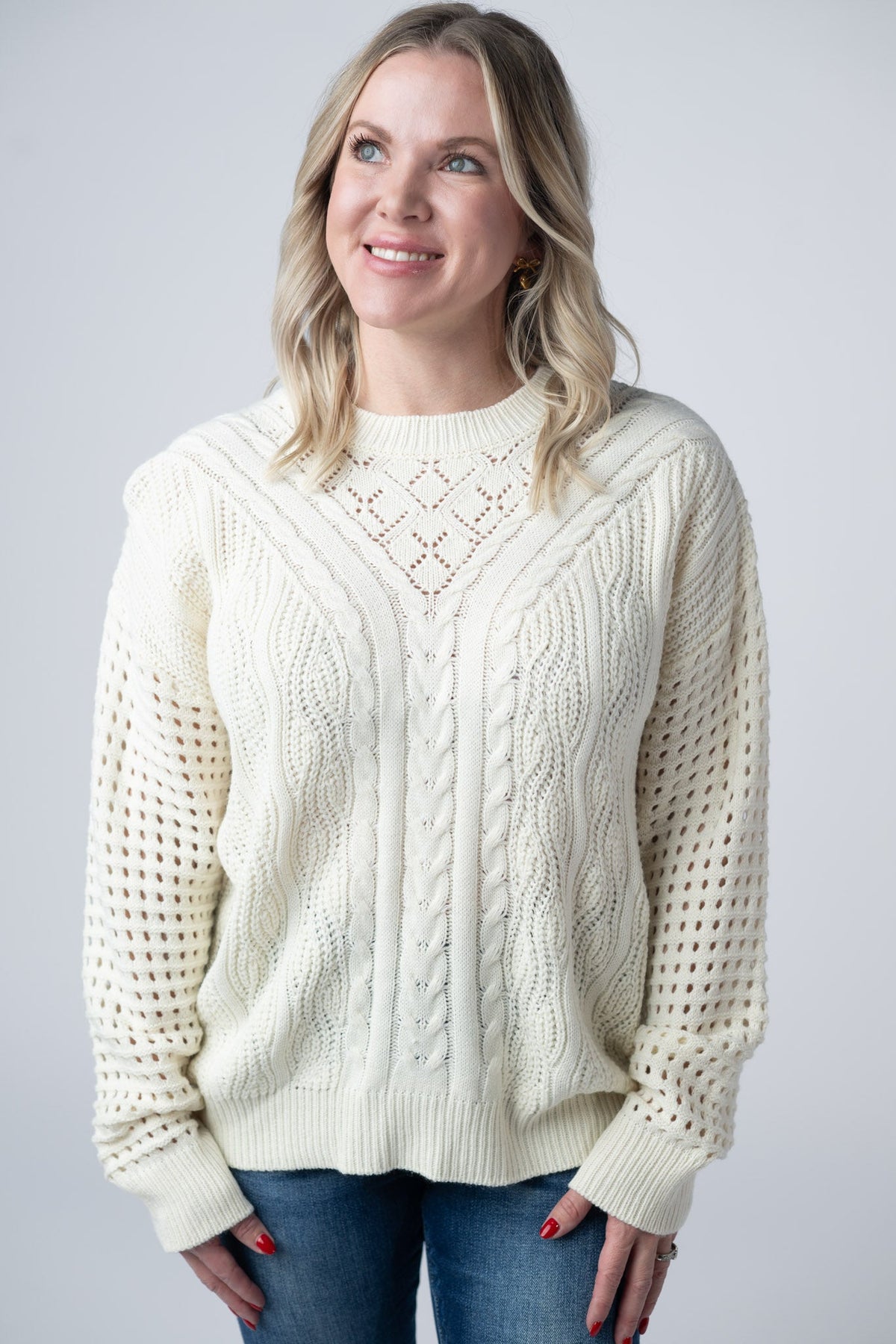 Jasmine Open Knit Sweater in Ivory