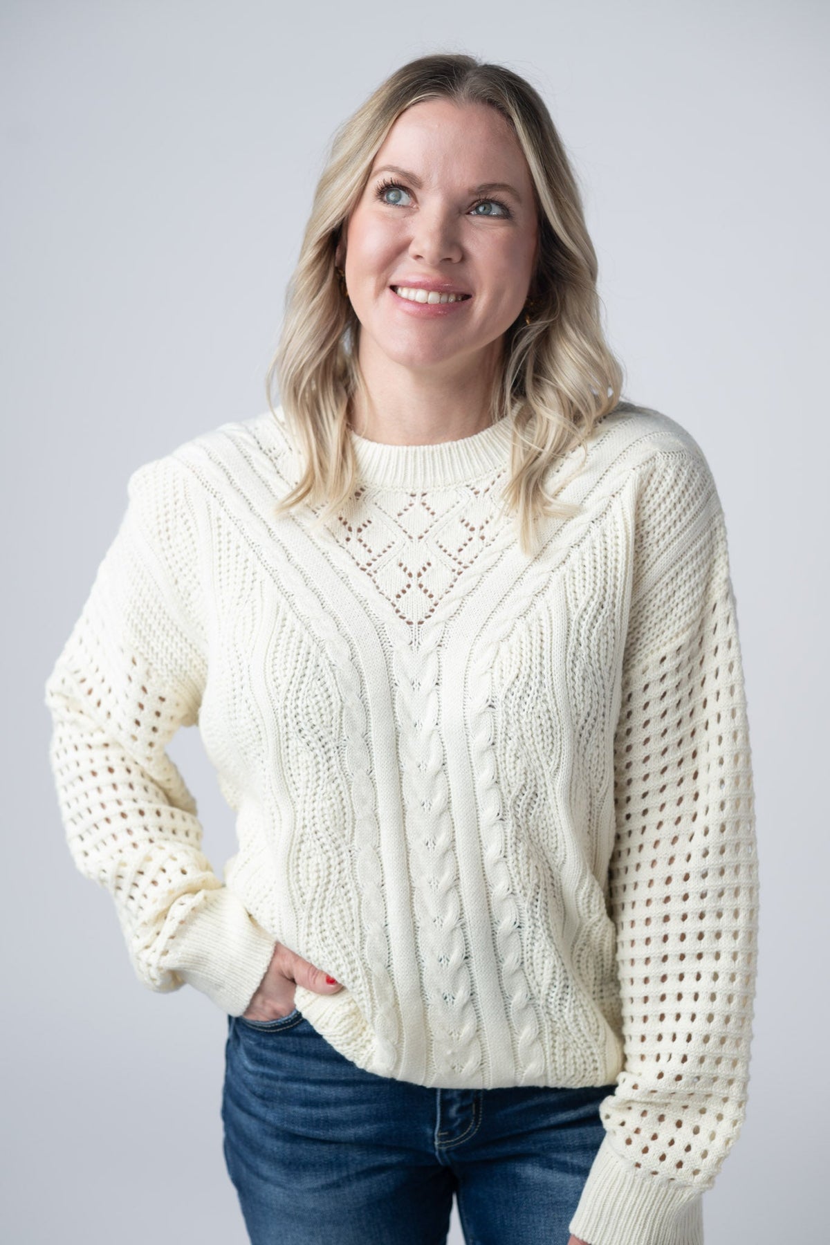 Jasmine Open Knit Sweater in Ivory